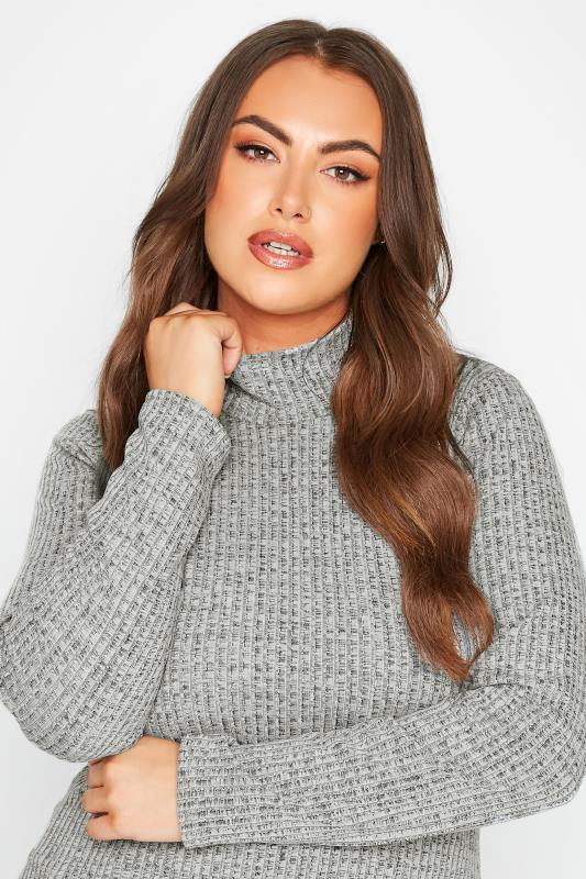 LIMITED COLLECTION Plus Size Grey Marl Ribbed Turtle Neck Top | Yours Clothing 5
