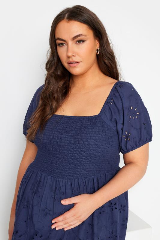 BUMP IT UP MATERNITY Plus Size Navy Blue Broderie Anglaise Midi Dress | Yours Clothing 4