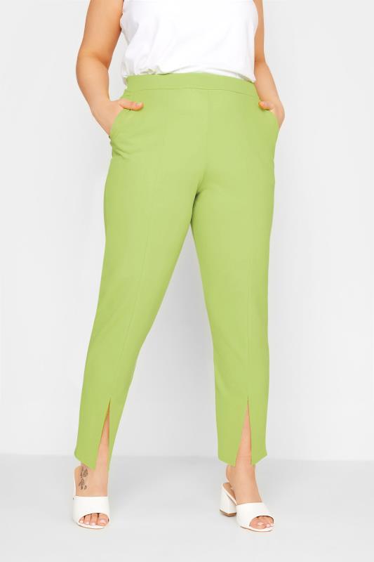 LIMITED COLLECTION Curve Lime Green Split Hem Tapered Trousers 1