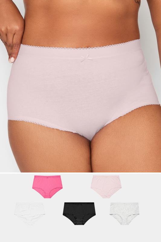 Plus Size  YOURS 5 PACK Curve Pink & White High Waisted Full Briefs