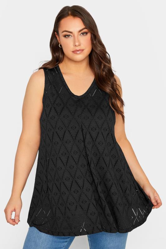 YOURS Curve 2 PACK Plus Size Black Broderie Swing Vest Top | Yours Clothing  2