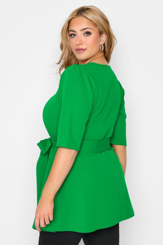YOURS LONDON Curve Green Notch Neck Belted Peplum Top 3