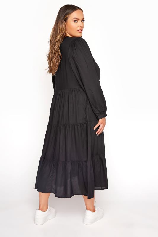 LIMITED COLLECTION Black Tiered Smock Midi Dress | Yours Clothing