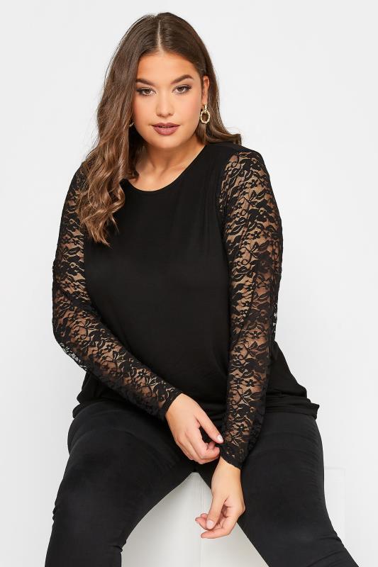 Plus Size  LIMITED COLLECTION Curve Black Lace Sleeve Top