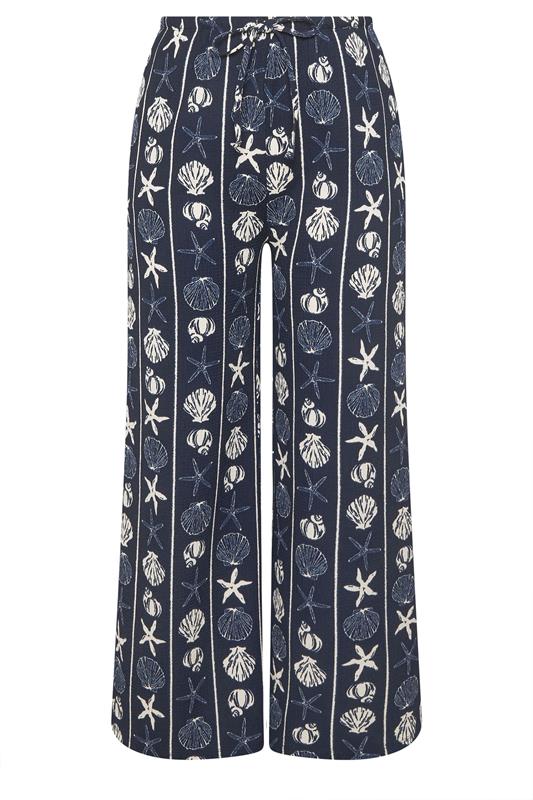 YOURS Plus Size Seashell Print Crinkle Wide Leg Trousers | Yours Clothing 5
