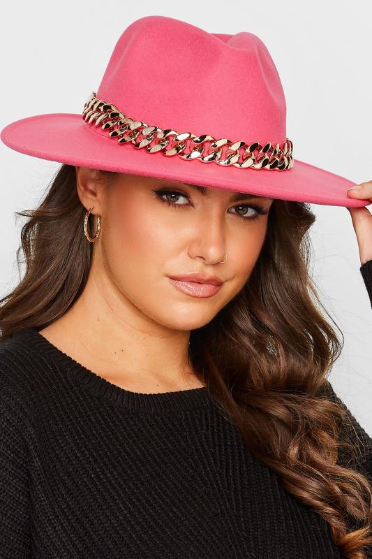 Plus Size  Pink Chunky Chain Fedora Hat