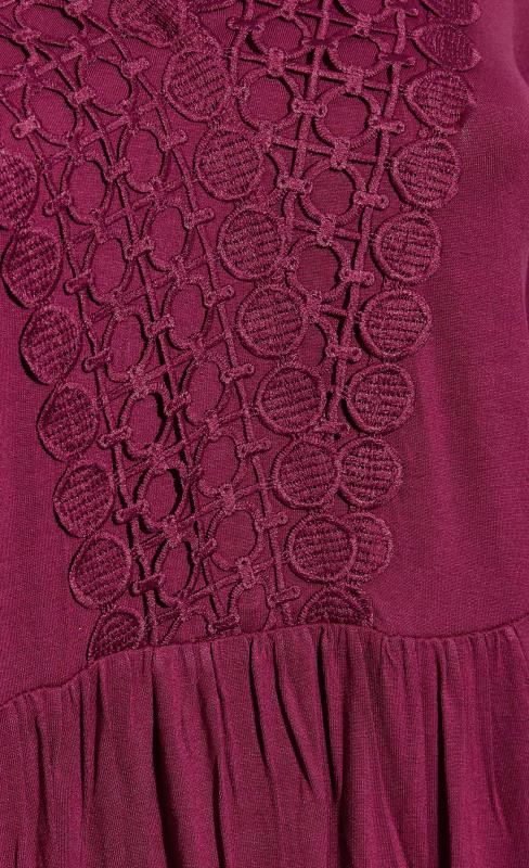 Curve Dark Pink Crochet Trim Long Sleeve Tunic Top 5