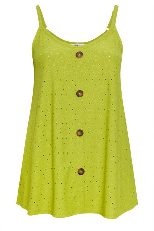 YOURS Plus Size Green Broderie Anglaise Button Front Cami Top | Yours Clothing 5