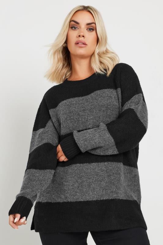 YOURS Plus Size Grey Stripe Knitted Jumper | Yours Clothing 3