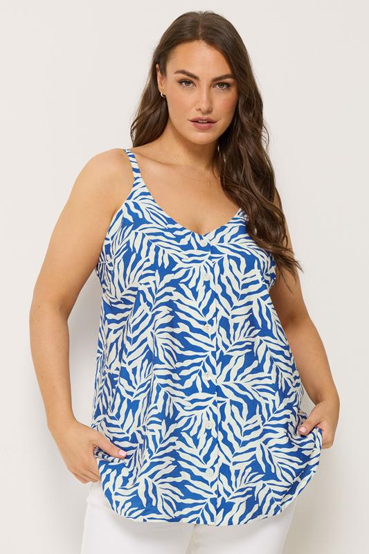  YOURS – Trägershirt in Blau mit Blätterprint