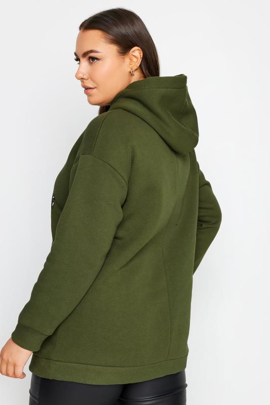 YOURS Curve Khaki Green 'Vintage' Slogan Hoodie | Yours Clothing