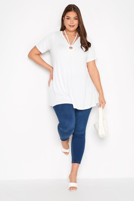 Plus Size White Ring Detail Swing Top | Yours Clothing 2