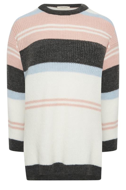 YOURS LUXURY Plus Size White & Pink Stripe Longline Jumper | Yours Clothing 7