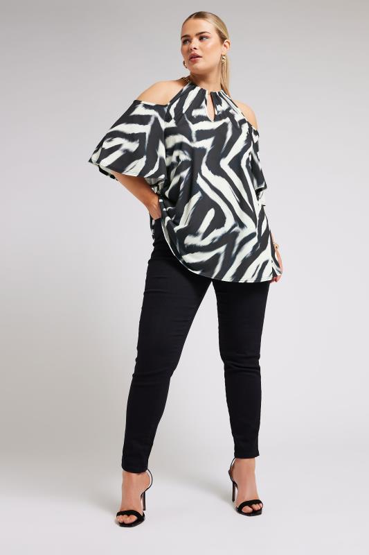 YOURS LONDON Plus Size Black Zebra Print Cold Shoulder Top | Yours Clothing 2