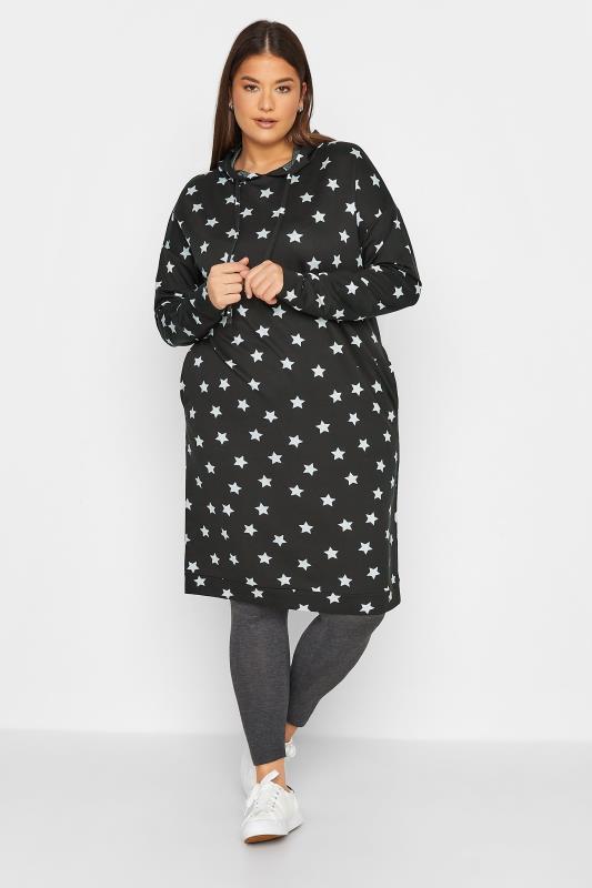 Tall Women's LTS Black Star Print Hoodie Dress | Long Tall Sally 2