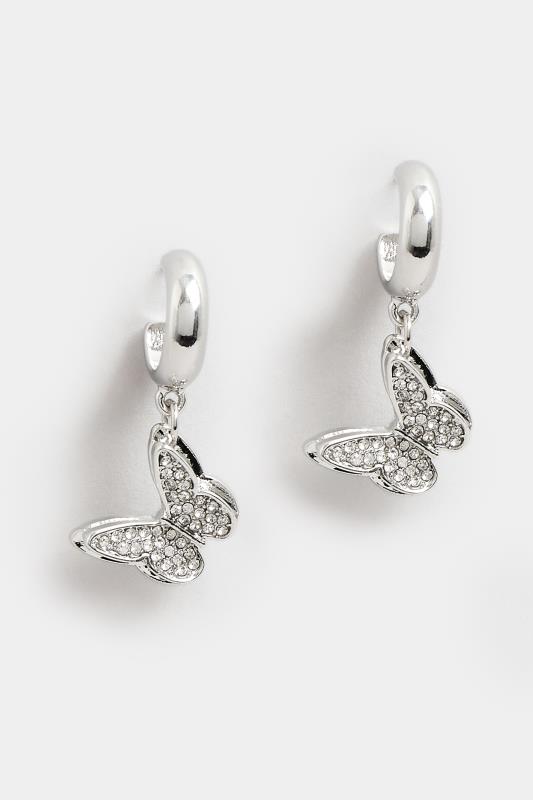 Silver Butterfly Diamante Small Hoop Earrings | Yours Clothing 2