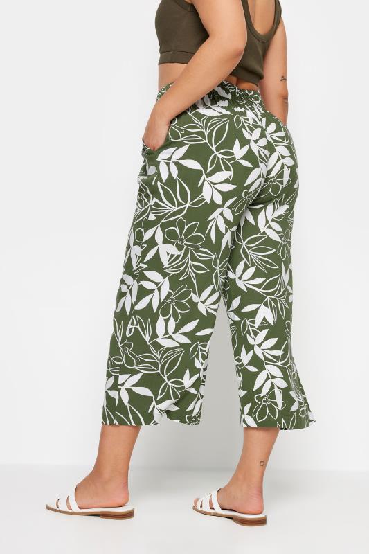 YOURS Plus Size Green Leaf Print Cropped Trousers | Yours Clothing 3