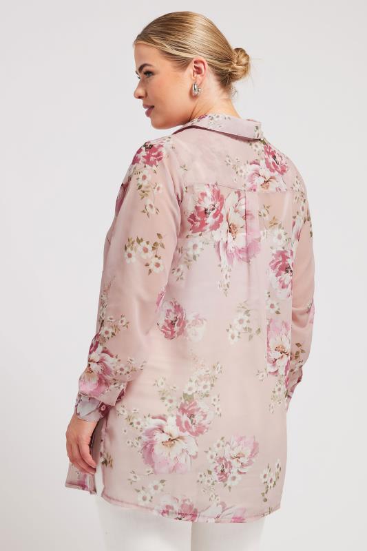 YOURS LONDON Plus Size Pink Floral Boyfriend Shirt | Yours Clothing 3