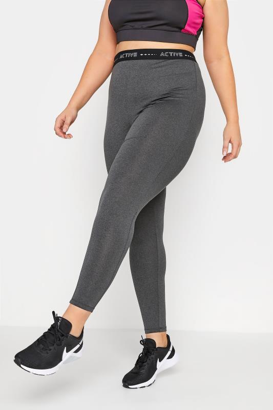Plus Size ACTIVE Charcoal Grey High Waisted Gym Leggings | Yours Clothing  1