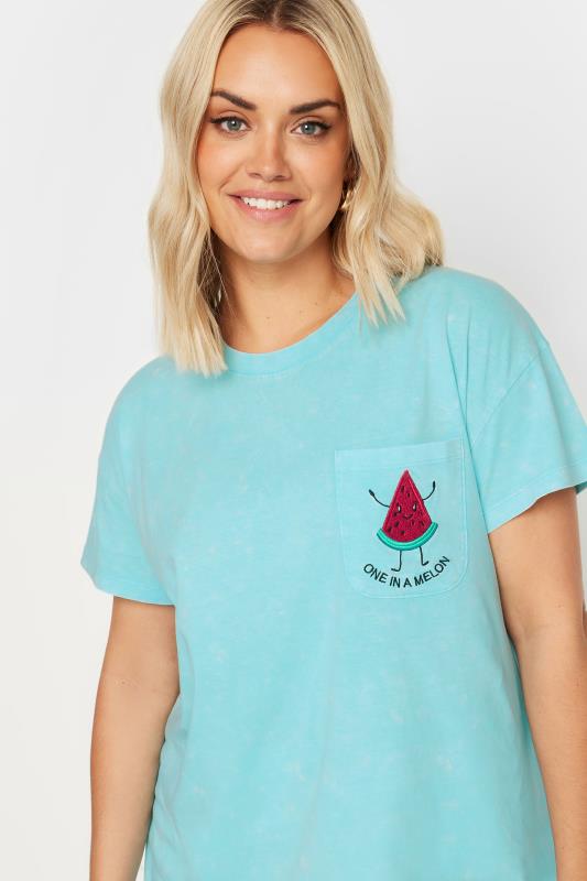 YOURS Plus Size Blue 'One In A Melon' Embroidered T-Shirt | Yours Clothing 4