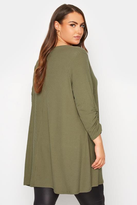 Plus Size Khaki Green Stud Embellished Top | Yours Clothing  3