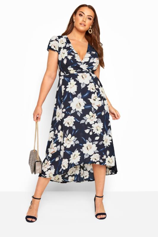 YOURS LONDON Navy & White Floral Wrap Dress | Yours Clothing
