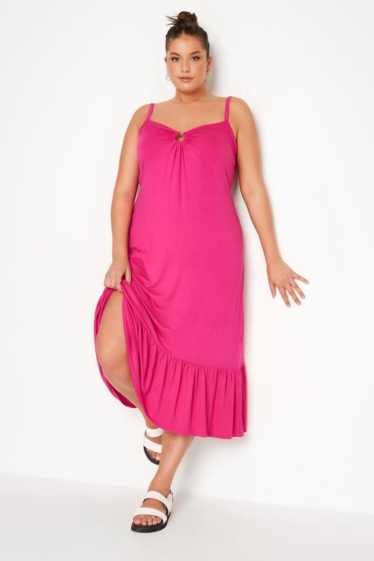 Großen Größen  LIMITED COLLECTION Curve Hot Pink Ring Detail Midaxi Dress