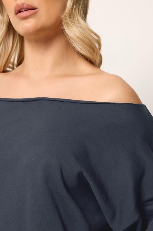 YOURS Plus Size Navy Blue Off Shoulder Sweatshirt | Yours Clothing 4