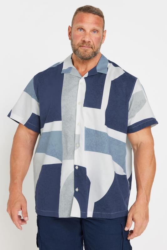 JACK & JONES Big & Tall Blue & Navy Abstract Print Resort Shirt | BadRhino 1