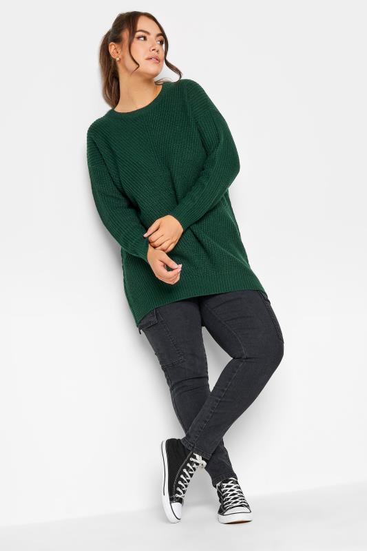 Plus Size Curve Forest Green Essential Knitted Jumper | Yours Clothing 2