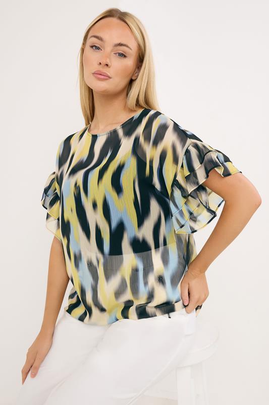  STAR Yellow Floral Flute Sleeve Top