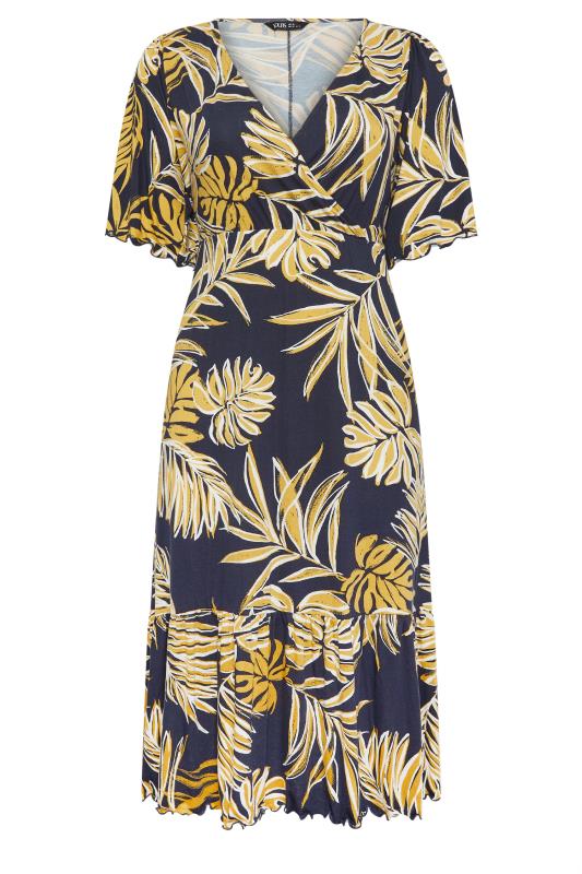 YOURS Plus Size Navy Blue Leaf Print Midi Dress | Yours Clothing 5