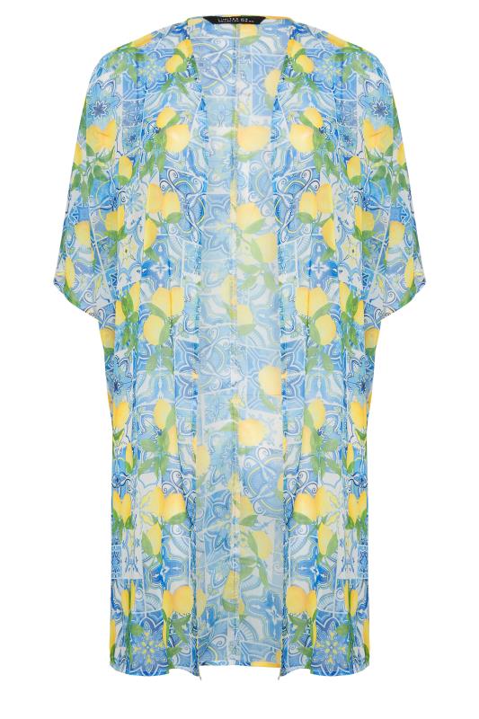 LIMITED COLLECTION Plus Size Blue Lemon Print Beach Kimono | Yours Clothing 9