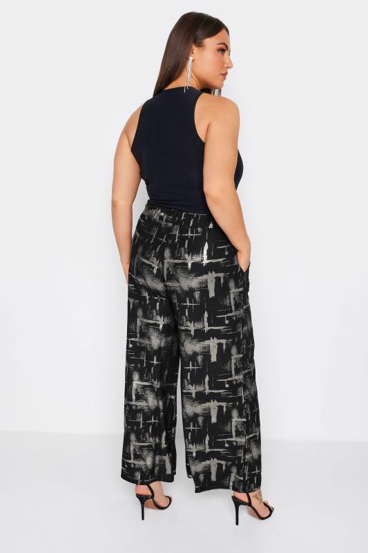YOURS Curve Black & Silver Abstract Print Wide Leg Trousers | Yours Clothing 2