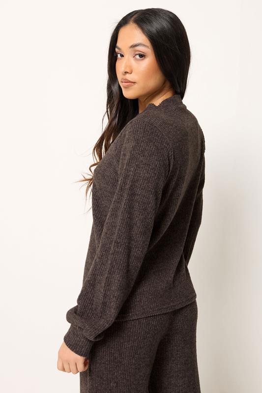PixieGirl Petite Women's Set Chocolate Brown Ribbed Cardigan & Wide Leg Trousers | PixieGirl 4