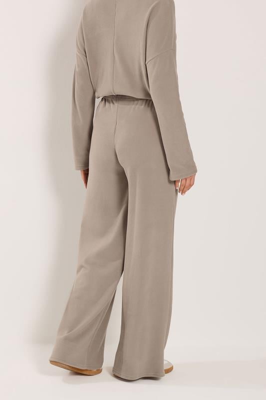 LTS Tall Women's Set Natural Brown Ribbed Roll Neck Top & Wide Leg Trousers | Long Tall Sally 6