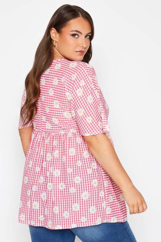 LIMITED COLLECTION Pink Gingham Floral Top | Yours Clothing 3