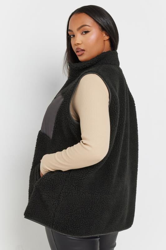 YOURS Plus Size Black Teddy Fleece Pocket Gilet | Yours Clothing 3