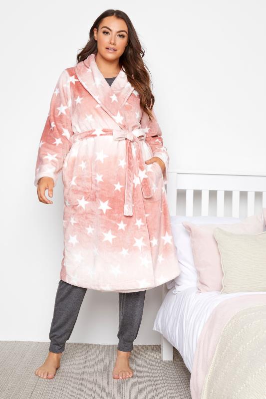 Plus Size  Curve Pink Ombre Star Print Dressing Gown