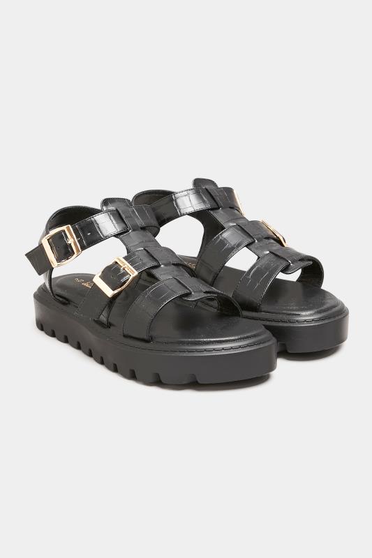 LIMITED COLLECTION Plus Size Black Croc Gladiator Sandals In Extra Wide Fit | Yours Clothing 2