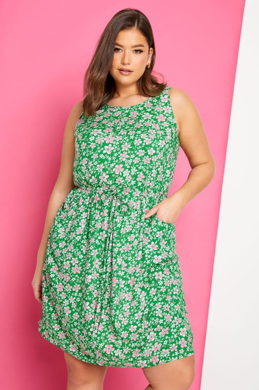 Plus Size  YOURS Curve Green Floral Ditsy Print Mini Dress