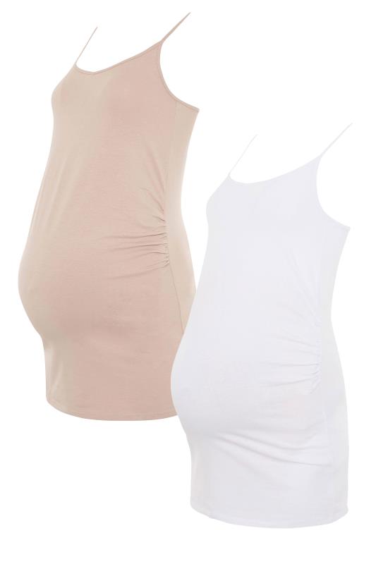 Tall Women's LTS 2 Pack Maternity Nude & White Cami Vest Tops | Long Tall Sally 7