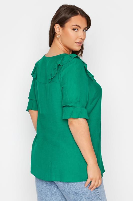 LIMITED COLLECTION Curve Emerald Green Frill Blouse_C.jpg