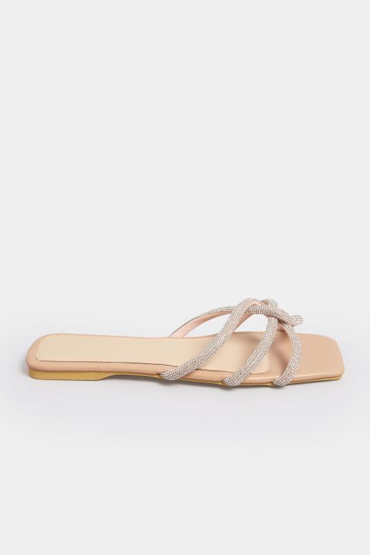 PixieGirl Nude Diamante Strap Mule Sandals In Standard Fit | PixieGirl 3