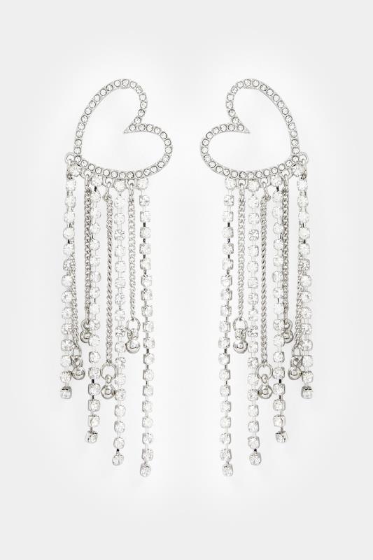 Silver Diamante Heart Tassel Earrings | Yours Clothing 2