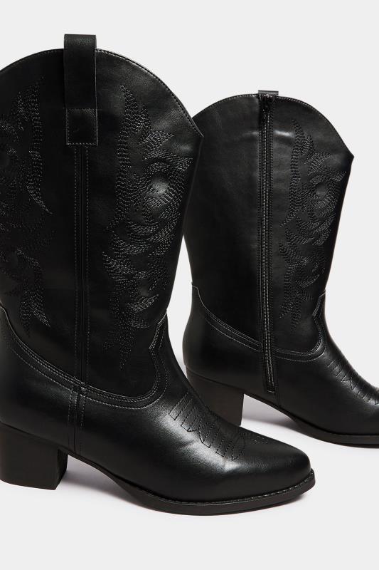 LIMITED COLLECTION Black Cowboy Boots in Extra Wide EEE Fit | Yours Clothing 5