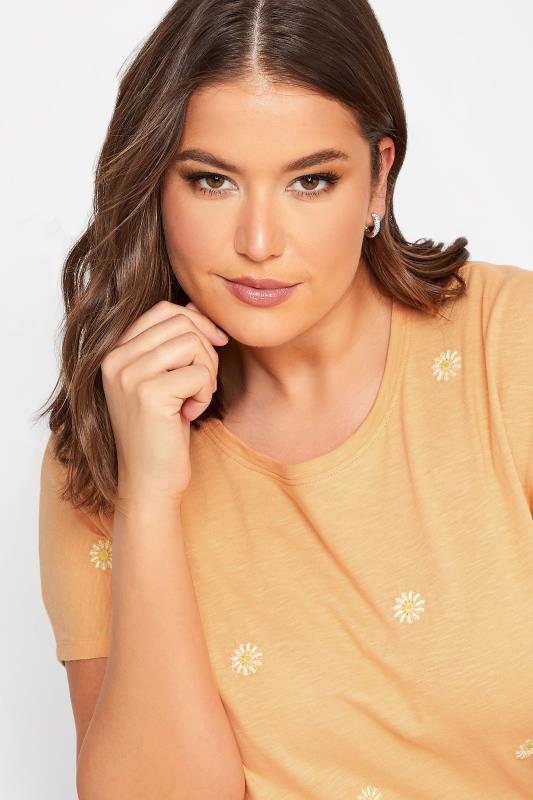 YOURS Curve Plus Size Orange Daisy Embroided T-Shirt | Yours Clothing  4