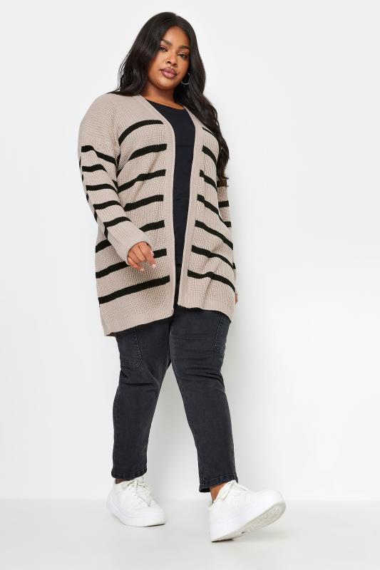 YOURS Plus Size Beige Brown & Black Striped Cardigan | Yours Clothing 2