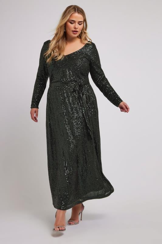 YOURS LONDON Plus Green Sequin Maxi Dress | Yours Clothing 1