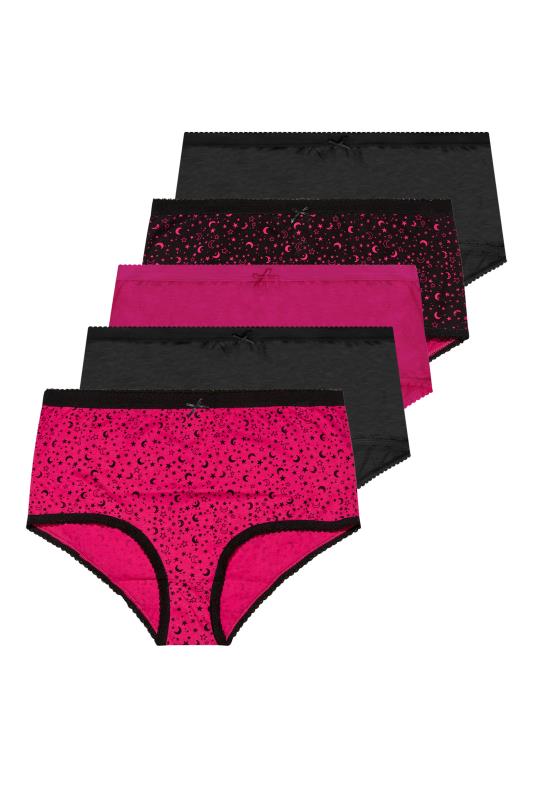 5 PACK Plus Size Pink Star & Moon Print High Waisted Full Briefs | Yours Clothing 2